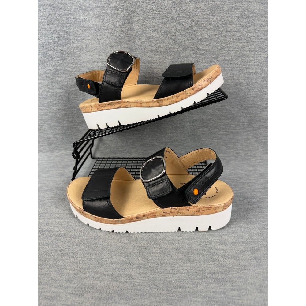 Samuel Hubbard Portola Two Strap Sandals Womens 7.5 M Black Leather Platform